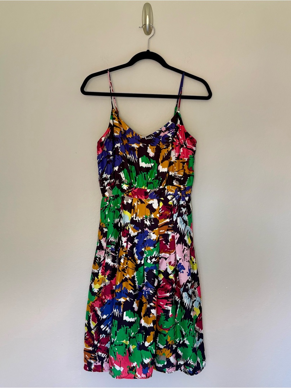 J.Crew Silk Spaghetti-Strap Dress Colorful Abstract Brushstroke Print Lined - 4